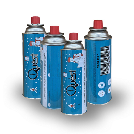 Набір із 4 шт газових балонів бутанових Quest, 220гр